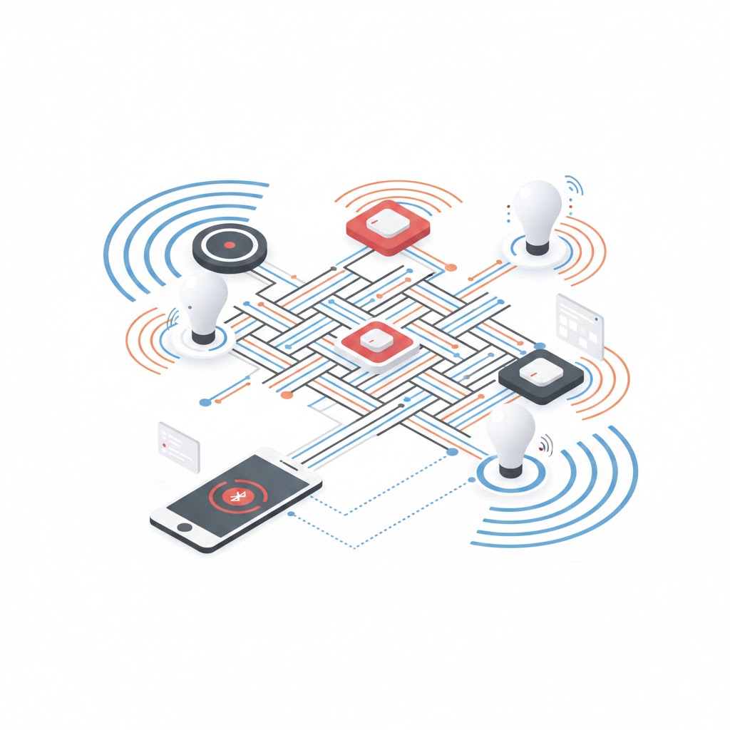 Image montrant un réseau mesh Zigbee 4.0 stylisé