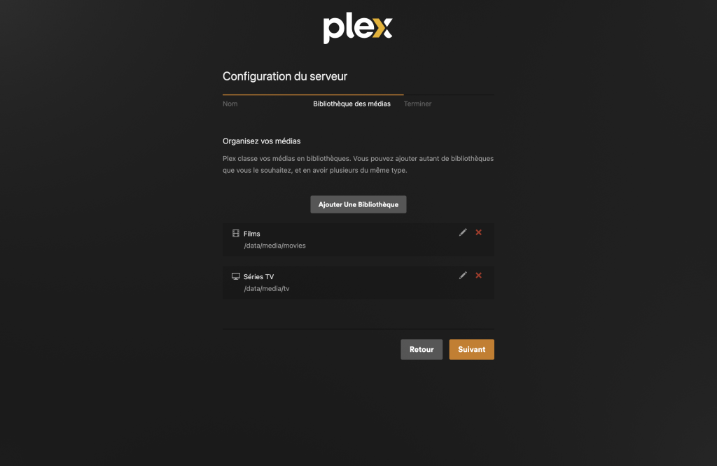 Configuration des bibliothèques Plex