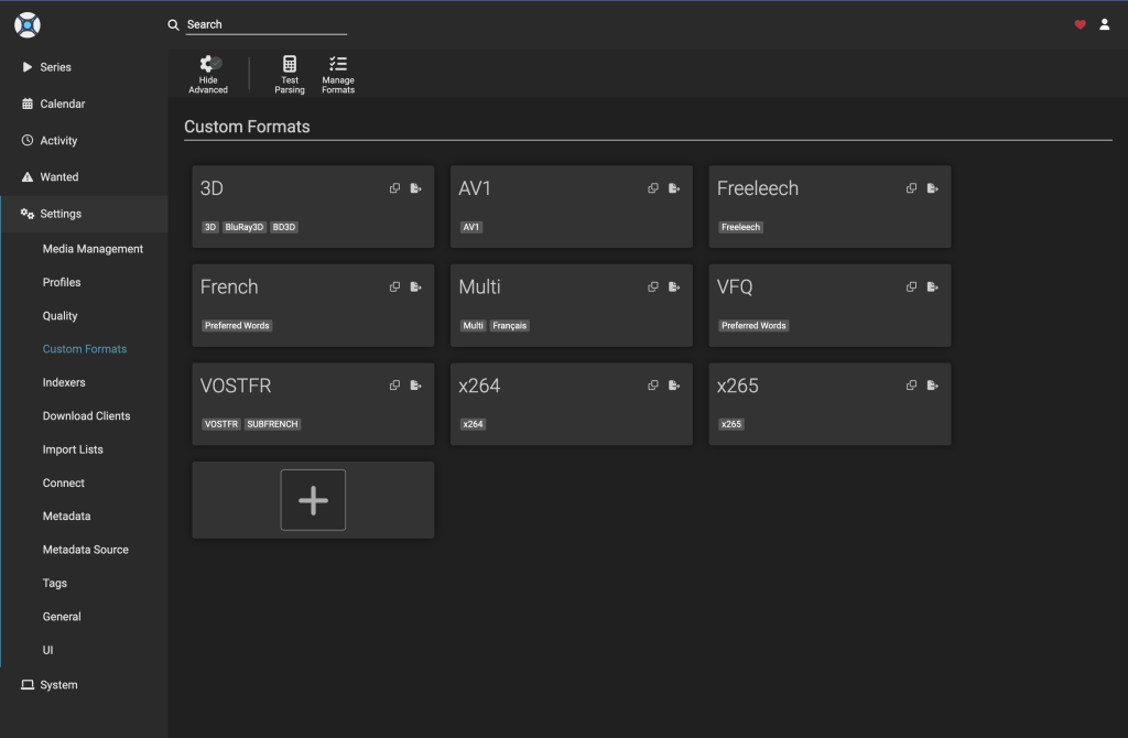 Les Custom Formats importés dans Sonarr : une gestion fine et automatisée.